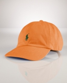 A classic baseball cap in durable cotton chino twill is accented by Ralph Lauren's embroidered pony at the front. A classic baseball cap in durable cotton chino twill is accented by Ralph Lauren's embroidered pony at the front.