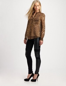 Go for bold in this sizzling leopard-print design articulated in semi-sheer silk chiffon.Band collarButton-frontChest pocketsShirttail hemBack box pleatSilkDry cleanImportedModel shown is 5'8½ (174cm) wearing US size Small. Go for bold in this sizzling leopard-print design articulated in semi-sheer silk chiffon.Band collarButton-frontChest pocketsShirttail hemBack box pleatSilkDry cleanImportedModel shown is 5'8½ (174cm) wearing US size Small.