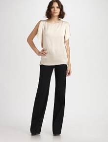 Pure whimsy-- this airy silk boatneck has open flutter sleeves and a lengthy silhouette. Boatneck Open flutter sleeves Silk Dry clean Imported Pure whimsy-- this airy silk boatneck has open flutter sleeves and a lengthy silhouette. Boatneck Open flutter sleeves Silk Dry clean Imported
