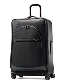 Start out on the right foot by packing in style! The durable construction features soft Nappa leather handles that lend a sophisticated charm to this bag. Sleek spinner wheels and an easy-to-use push button handle with comfort grip provide effortless mobility for the ultimate in convenience. 10-year warranty. Start out on the right foot by packing in style! The durable construction features soft Nappa leather handles that lend a sophisticated charm to this bag. Sleek spinner wheels and an easy-to-use push button handle with comfort grip provide effortless mobility for the ultimate in convenience. 10-year warranty.