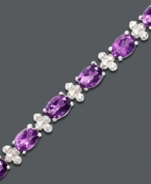 Add a pop of purple for indulgently girly glamour. Oval-cut amethyst (11 ct. t.w.) shines alongside diamond-accented links. Bracelet crafted in sterling silver. Approximate length: 7 inches. Add a pop of purple for indulgently girly glamour. Oval-cut amethyst (11 ct. t.w.) shines alongside diamond-accented links. Bracelet crafted in sterling silver. Approximate length: 7 inches.
