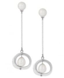 Classic meets contemporary in this pair of drop earrings from Robert Lee Morris. Crafted from silver-tone mixed metal and featuring simulated pearl accents centered in a geometric shape, the earrings update a timeless style. Approximate drop: 2-2/3 inches. Classic meets contemporary in this pair of drop earrings from Robert Lee Morris. Crafted from silver-tone mixed metal and featuring simulated pearl accents centered in a geometric shape, the earrings update a timeless style. Approximate drop: 2-2/3 inches.