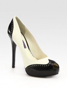 Glassy leather with perforated, contrasting trim and a covered platform. Self-covered heel, 5 (125mm)Covered platform, 1 (25mm)Compares to a 4 heel (100mm)Leather upperLeather lining and solePadded insoleMade in ItalyOUR FIT MODEL RECOMMENDS ordering true size. Glassy leather with perforated, contrasting trim and a covered platform. Self-covered heel, 5 (125mm)Covered platform, 1 (25mm)Compares to a 4 heel (100mm)Leather upperLeather lining and solePadded insoleMade in ItalyOUR FIT MODEL RECOMMENDS ordering true size.