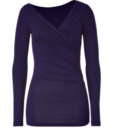 Add bold style to your cocktail-ready look in this draped silk top from Plein Sud - Draped faux wrap V-neck, long sleeves, asymmetrical drape, fitted silhouette, long body - Wear with skinny jeans, metallic sandals, and a leather clutch Add bold style to your cocktail-ready look in this draped silk top from Plein Sud - Draped faux wrap V-neck, long sleeves, asymmetrical drape, fitted silhouette, long body - Wear with skinny jeans, metallic sandals, and a leather clutch