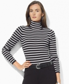 Knit for a feminine fit in soft ribbed cotton, Lauren Ralph Lauren's versatile ribbed petite turtleneck is a chic seasonal essential. Knit for a feminine fit in soft ribbed cotton, Lauren Ralph Lauren's versatile ribbed petite turtleneck is a chic seasonal essential.