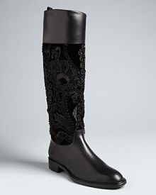 These runway collection Salvatore Ferragamo riding boots are beyond luxurious, with intricately embroidered leather and velvet shafts. They are instantly both classic and at the forefront of fashion. These runway collection Salvatore Ferragamo riding boots are beyond luxurious, with intricately embroidered leather and velvet shafts. They are instantly both classic and at the forefront of fashion.