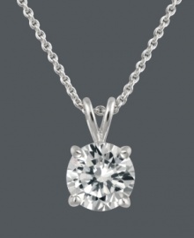 Nothing spells versatile more than solitary sparkle. A single, round-cut cubic zirconia (2 ct. t.w.) shines in this polished sterling silver pendant; by B. Brilliant. Approximate length: 18 inches. Approximate drop: 1/2 inch.