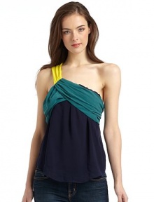 THE LOOKColorblock designOne-shoulder style with gathered detailsDraped, pleated bustSide zip closureTHE FITAbout 24 from shoulder to hemTHE MATERIALPolyesterCARE & ORIGINMachine washImportedModel shown is 5'9 (175cm) wearing US size Small. THE LOOKColorblock designOne-shoulder style with gathered detailsDraped, pleated bustSide zip closureTHE FITAbout 24 from shoulder to hemTHE MATERIALPolyesterCARE & ORIGINMachine washImportedModel shown is 5'9 (175cm) wearing US size Small.
