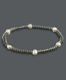 A simple, sophisticated layer. Accent your look with sparkling hematite beads (40-1/2 ct. t.w.) and grey cultured freshwater pearls (5-5-1/2 mm). Bracelet stretches to fit wrist. Approximate length: 7-1/2 inches. A simple, sophisticated layer. Accent your look with sparkling hematite beads (40-1/2 ct. t.w.) and grey cultured freshwater pearls (5-5-1/2 mm). Bracelet stretches to fit wrist. Approximate length: 7-1/2 inches.