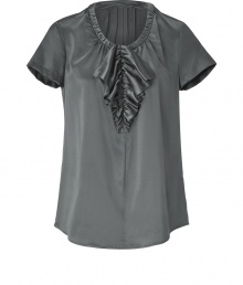 A stylish go-to for work or play, this ruffle-detailed silk top from Steffen Schraut injects easy elegance to any look - Gathered round neck, short sleeves, ruffle front bodice, gathered back yoke, slightly curved hem, relaxed silhouette - Style with slim trousers, a pencil skirt, or skinny jeans A stylish go-to for work or play, this ruffle-detailed silk top from Steffen Schraut injects easy elegance to any look - Gathered round neck, short sleeves, ruffle front bodice, gathered back yoke, slightly curved hem, relaxed silhouette - Style with slim trousers, a pencil skirt, or skinny jeans