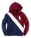 A traditional zip-up hoodie is accented with contrasting stripes, a twill 3 and a Big Pony for a sporty look.