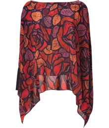 Float into retro-sophistication in Rachel Zoes eye-catching printed silk top - Wide neckline, long sleeves, wide black cuffs, longer draped sides - Loose fit - Wear with slim tailored trousers, heels and statement chunky jewelry Float into retro-sophistication in Rachel Zoes eye-catching printed silk top - Wide neckline, long sleeves, wide black cuffs, longer draped sides - Loose fit - Wear with slim tailored trousers, heels and statement chunky jewelry