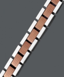 Mix and match your style in bold design with a hint of color. This unique men's bracelet features a chic, rectangular link set in stainless steel and brown ion-plated stainless steel. Approximate length: 8-1/2 inches. Mix and match your style in bold design with a hint of color. This unique men's bracelet features a chic, rectangular link set in stainless steel and brown ion-plated stainless steel. Approximate length: 8-1/2 inches.