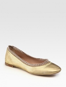 Intricate beading defines this lustrous metallic leather style. Beaded metallic leather upperLeather lining and solePadded insoleMade in ItalyOUR FIT MODEL RECOMMENDS ordering one half size up as this style runs small. Intricate beading defines this lustrous metallic leather style. Beaded metallic leather upperLeather lining and solePadded insoleMade in ItalyOUR FIT MODEL RECOMMENDS ordering one half size up as this style runs small.