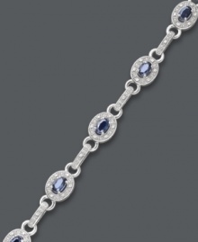 Royal sophistication. This oval link bracelet shines with the addition of oval-cut sapphires (2-5/8 ct. t.w.) and round-cut diamonds (1/4 ct. t.w.). Set in sterling silver. Approximate length: 7-1/2 inches. Royal sophistication. This oval link bracelet shines with the addition of oval-cut sapphires (2-5/8 ct. t.w.) and round-cut diamonds (1/4 ct. t.w.). Set in sterling silver. Approximate length: 7-1/2 inches.