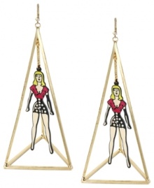 Triangular chic. Betsey Johnson's whimsical girl in a triangle drop earrings are crafted from gold-tone mixed metal with multicolored crystal accents adding a vibrant touch. Approximate drop: 4-3/4 inches. Triangular chic. Betsey Johnson's whimsical girl in a triangle drop earrings are crafted from gold-tone mixed metal with multicolored crystal accents adding a vibrant touch. Approximate drop: 4-3/4 inches.