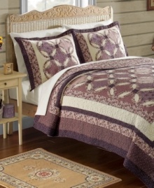 Plum perfect! In lovely shades of purple, this Iris quilt creates a beautiful setup with traditional patterns and swirling quilted details for intricate texture.
