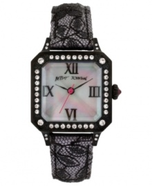 Look lovely in lace with this alluring watch from Betsey Johnson. Look lovely in lace with this alluring watch from Betsey Johnson.