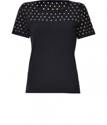 With its easy fit and cool peek-a-boo eyelet embellishment, Josephs cotton tee is an edgy choice for dressing up your casual daytime looks - Wide neckline, short sleeves, gold-toned eyelet-embellished top - Loosely fitted - Wear with leather leggings and favorite flats With its easy fit and cool peek-a-boo eyelet embellishment, Josephs cotton tee is an edgy choice for dressing up your casual daytime looks - Wide neckline, short sleeves, gold-toned eyelet-embellished top - Loosely fitted - Wear with leather leggings and favorite flats