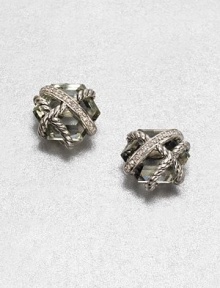 From the Cable Wrap Collection. An pretty, hexagon-shaped prasiolite stone wrapped in sterling silver cables and dazzling diamonds. PrasioliteDiamonds, .07 tcwSterling silverSize, about .39Post backImported 