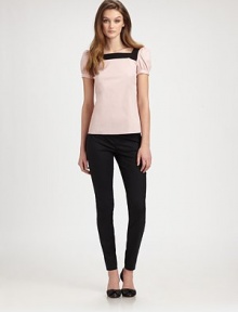 A feminine design in a classic color combination with a pretty bow on its low back.Square necklinePuffed short sleevesContrast detailsBow on low backAbout 24 shoulder to hem74% cotton/21% nylon/ 5% elastaneImportedDry clean Model shown is 5'10 (177cm) wearing US size 4. A feminine design in a classic color combination with a pretty bow on its low back.Square necklinePuffed short sleevesContrast detailsBow on low backAbout 24 shoulder to hem74% cotton/21% nylon/ 5% elastaneImportedDry clean Model shown is 5'10 (177cm) wearing US size 4.