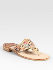 Floral-print cork design with decorative goldtone leather trim. Cork and leather upperLeather lining and solePadded insoleMade in USAOUR FIT MODEL RECOMMENDS ordering true size. Floral-print cork design with decorative goldtone leather trim. Cork and leather upperLeather lining and solePadded insoleMade in USAOUR FIT MODEL RECOMMENDS ordering true size.