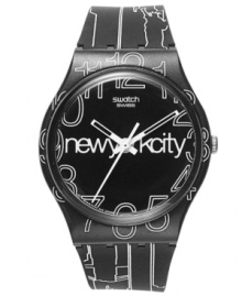 Sport a New York state of mind with this NYC skyline printed Swatch watch, from the Lines in the Sky collection.