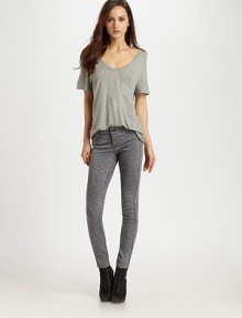 Body-skimming stretch denim reverses to a contrast shade for versatile looks.Mid-rise waistZip-flyFaux front pocketsRise, about 8Inseam, about 3095% cotton/2% elasterell/3% spandexMachine washMade in USA of imported fabric Body-skimming stretch denim reverses to a contrast shade for versatile looks.Mid-rise waistZip-flyFaux front pocketsRise, about 8Inseam, about 3095% cotton/2% elasterell/3% spandexMachine washMade in USA of imported fabric