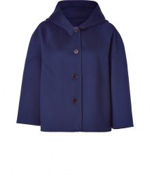 Bring bold new-season style with this hooded cropped coat from Jil Sander - Round neck with hood, front button placket, three-quarter flared sleeves, A-line silhouette, cropped - Wear with skinny trousers, a silk blouse, and peep-toe booties Bring bold new-season style with this hooded cropped coat from Jil Sander - Round neck with hood, front button placket, three-quarter flared sleeves, A-line silhouette, cropped - Wear with skinny trousers, a silk blouse, and peep-toe booties