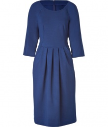 Taking a nod from a classic aesthetic, this pleat-detailed dress from Jil Sander will add instant chic to your workweek attire - Round neck, three-quarter sleeves, fitted bodice, draped skirt with pleated at waist, on-seam pockets, concealed back zip closure - Style with a slim trench and peep-toe booties
