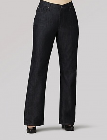 Comfortable stretch cotton in a dark wash with slight sheen.THE FITHigh-rise Inseam, about 34THE DETAILSZip fly with button closure Five-pocket style Clean back pockets Cotton/Lycra Machine wash Made in USA Comfortable stretch cotton in a dark wash with slight sheen.THE FITHigh-rise Inseam, about 34THE DETAILSZip fly with button closure Five-pocket style Clean back pockets Cotton/Lycra Machine wash Made in USA