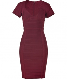 With a vampy 1940s silhouette, this sultry bandage dress from Herv? L?ger amps up your cocktail-ready look - V-neck, short sleeves, empire waist with d?colletage-enhancing bustline, classic bandage panels with curve-enhancing seaming details, concealed back zip closure - Style with statement heels and an embellished clutch With a vampy 1940s silhouette, this sultry bandage dress from Herv? L?ger amps up your cocktail-ready look - V-neck, short sleeves, empire waist with d?colletage-enhancing bustline, classic bandage panels with curve-enhancing seaming details, concealed back zip closure - Style with statement heels and an embellished clutch