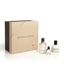 The first fragrance from Bottega Veneta is a complex fragrance woven harmoniously with notes of jasmine, plum, patchouli, and leather for an intriguing and sensuous woman. Set includes: Eau de parfum spray, 2.5 oz.; perfumed body lotion, 3.4 oz. and a deluxe miniature, 0.25 oz. The first fragrance from Bottega Veneta is a complex fragrance woven harmoniously with notes of jasmine, plum, patchouli, and leather for an intriguing and sensuous woman. Set includes: Eau de parfum spray, 2.5 oz.; perfumed body lotion, 3.4 oz. and a deluxe miniature, 0.25 oz.