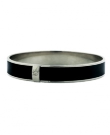 Perfectly versatile. Vince Camuto's skinny bangle adds a thin layer of color that pairs well with any look. Wear it alone or stack it with other trendy styles. Crafted in silver tone mixed metal with a strip of black patent leather. Approximate diameter: 3 inches. Perfectly versatile. Vince Camuto's skinny bangle adds a thin layer of color that pairs well with any look. Wear it alone or stack it with other trendy styles. Crafted in silver tone mixed metal with a strip of black patent leather. Approximate diameter: 3 inches.