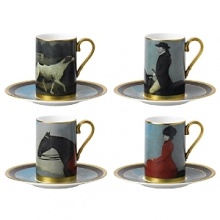 Wedgwood pays tribute to the traditional English equestrian lifestyle with this fine assortment of cups and saucers inspired by the work of 18th-century horse painter George Stubbs. Burnished gold silhouettes and intricately detailed illustrations evoke the stylish essence of horse riding. Wedgwood pays tribute to the traditional English equestrian lifestyle with this fine assortment of cups and saucers inspired by the work of 18th-century horse painter George Stubbs. Burnished gold silhouettes and intricately detailed illustrations evoke the stylish essence of horse riding.