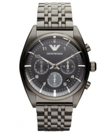 Showcase your eye for edgy style with this gunmetal watch by Emporio Armani. Showcase your eye for edgy style with this gunmetal watch by Emporio Armani.