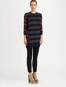 Panels of variegated stripes make up this soft, cashmere blend design.Rib-knit crewneck, cuffs, and hemInset shoulder panelsLong sleevesSide vents35% cashmere/35% silk/30% woolDry cleanMade in Italy of imported fabricModel shown is 5'9½ (176cm) wearing US size 4. Panels of variegated stripes make up this soft, cashmere blend design.Rib-knit crewneck, cuffs, and hemInset shoulder panelsLong sleevesSide vents35% cashmere/35% silk/30% woolDry cleanMade in Italy of imported fabricModel shown is 5'9½ (176cm) wearing US size 4.