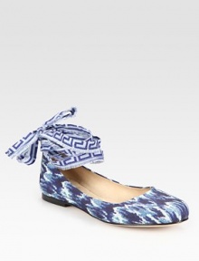 Comfortable linen flat in a trend-smart ikat print with a tie that makes its way up the ankle. Printed linen upperLeather lining and solePadded insoleImportedOUR FIT MODEL RECOMMENDS ordering true size. Comfortable linen flat in a trend-smart ikat print with a tie that makes its way up the ankle. Printed linen upperLeather lining and solePadded insoleImportedOUR FIT MODEL RECOMMENDS ordering true size.