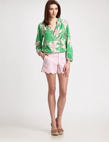 Striking colors decorate this pintucked design with a signature floral print and relaxed fit.Split v-neckLong sleevesButton placketPull-on styleAbout 27 from shoulder to hemSilkDry cleanImported Model shown is 5'11½ (181cm) wearing US size Small. Striking colors decorate this pintucked design with a signature floral print and relaxed fit.Split v-neckLong sleevesButton placketPull-on styleAbout 27 from shoulder to hemSilkDry cleanImported Model shown is 5'11½ (181cm) wearing US size Small.
