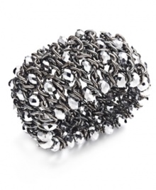 Shine on. A lustrous hematite tone mixed metal setting stands out on this stretch bracelet from Style&co. Bedecked with glass rondelle beading, it looks equally chic for daytime or evening. The stretch design offers comfort and flexibility. Approximate length: 7 inches. Shine on. A lustrous hematite tone mixed metal setting stands out on this stretch bracelet from Style&co. Bedecked with glass rondelle beading, it looks equally chic for daytime or evening. The stretch design offers comfort and flexibility. Approximate length: 7 inches.
