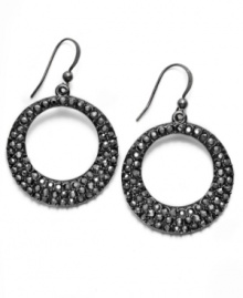 Pave perfection. Glittering glass accents add subtle sparkle to these chic hoop earrings from Style&co. Made in hematite tone mixed metal, they're a great option for your going-out style. Approximate drop: 1-3/8 inches. Pave perfection. Glittering glass accents add subtle sparkle to these chic hoop earrings from Style&co. Made in hematite tone mixed metal, they're a great option for your going-out style. Approximate drop: 1-3/8 inches.