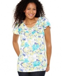 Pretty flowers and a unique basketweave texture create feminine appeal on Style&co.'s classic top. The fashionably affordable price makes this piece a must-have! Pretty flowers and a unique basketweave texture create feminine appeal on Style&co.'s classic top. The fashionably affordable price makes this piece a must-have!
