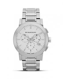 Crafted of brushed stainless steel with a silver finish, this round watch from Burberry is a sleek yet sophisticated piece of hardware.