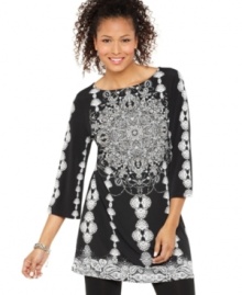 Like a piece of jewelry or a crystal chandelier, Style&co.'s tunic was built to dazzle! The eye-catching, ornate print makes it a must-have. Like a piece of jewelry or a crystal chandelier, Style&co.'s tunic was built to dazzle! The eye-catching, ornate print makes it a must-have.