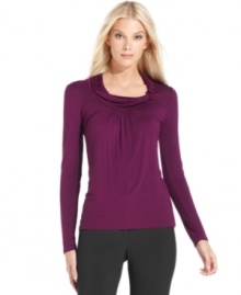 A twist at the cowl neckline of T Tahari's extra-soft top adds extra appeal. A twist at the cowl neckline of T Tahari's extra-soft top adds extra appeal.