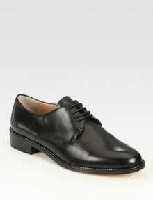 A traditional leather oxford staple is feminized with luminous crystal-coated trim. Stacked heel, 1 (25mm)Leather upper with crystal trimLeather lining and solePadded insoleMade in Italy A traditional leather oxford staple is feminized with luminous crystal-coated trim. Stacked heel, 1 (25mm)Leather upper with crystal trimLeather lining and solePadded insoleMade in Italy