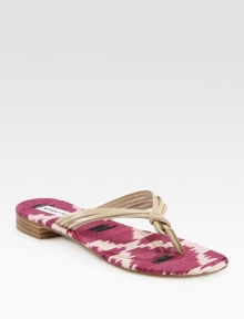 A vivid ikat print brightens this casual design, with elegantly-knotted leather details. Leather upperFabric liningLeather solePadded insoleMade in Italy A vivid ikat print brightens this casual design, with elegantly-knotted leather details. Leather upperFabric liningLeather solePadded insoleMade in Italy