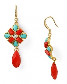 Jazz things up with this pair of coral and turquoise drop earrings from Carolee. Boasting an eye-catching array of stones, this pair adds a playful pop of color. Jazz things up with this pair of coral and turquoise drop earrings from Carolee. Boasting an eye-catching array of stones, this pair adds a playful pop of color.