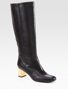 Crafted in Italy using traditional methods, this sleek leather boot is updated with a contrasting metallic heel. Metallic leather-covered heel, 2¼ (60mm)Shaft, 14¼Leg circumference, 14Leather upperBack zipLeather liningLeather and rubber solePadded insoleMade in Italy Crafted in Italy using traditional methods, this sleek leather boot is updated with a contrasting metallic heel. Metallic leather-covered heel, 2¼ (60mm)Shaft, 14¼Leg circumference, 14Leather upperBack zipLeather liningLeather and rubber solePadded insoleMade in Italy