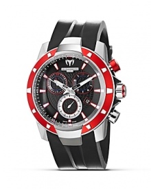 With sleek contours and an ultramodern analog watchface, Technomarine's UF6-Magnum watch strikes a sporty balance between form and function. With sleek contours and an ultramodern analog watchface, Technomarine's UF6-Magnum watch strikes a sporty balance between form and function.